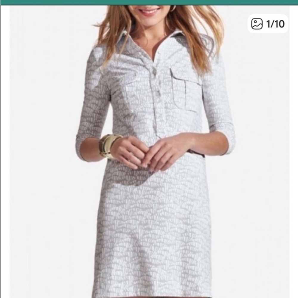 New Persifor Winpenny Shirt Dress Travel Golf Tennis White Gray Large